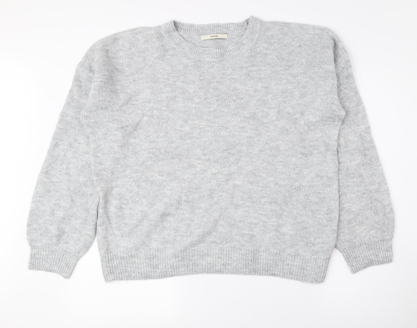 George Womens Grey Round Neck Acrylic Pullover Jumper Size L