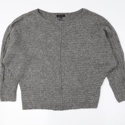 New Look Womens Grey Boat Neck Acrylic Pullover Jumper Size S