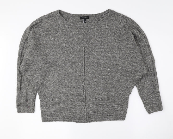 New Look Womens Grey Boat Neck Acrylic Pullover Jumper Size S