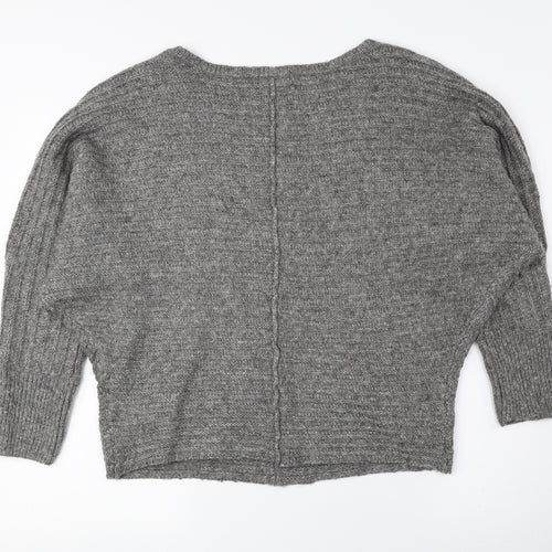 New Look Womens Grey Boat Neck Acrylic Pullover Jumper Size S