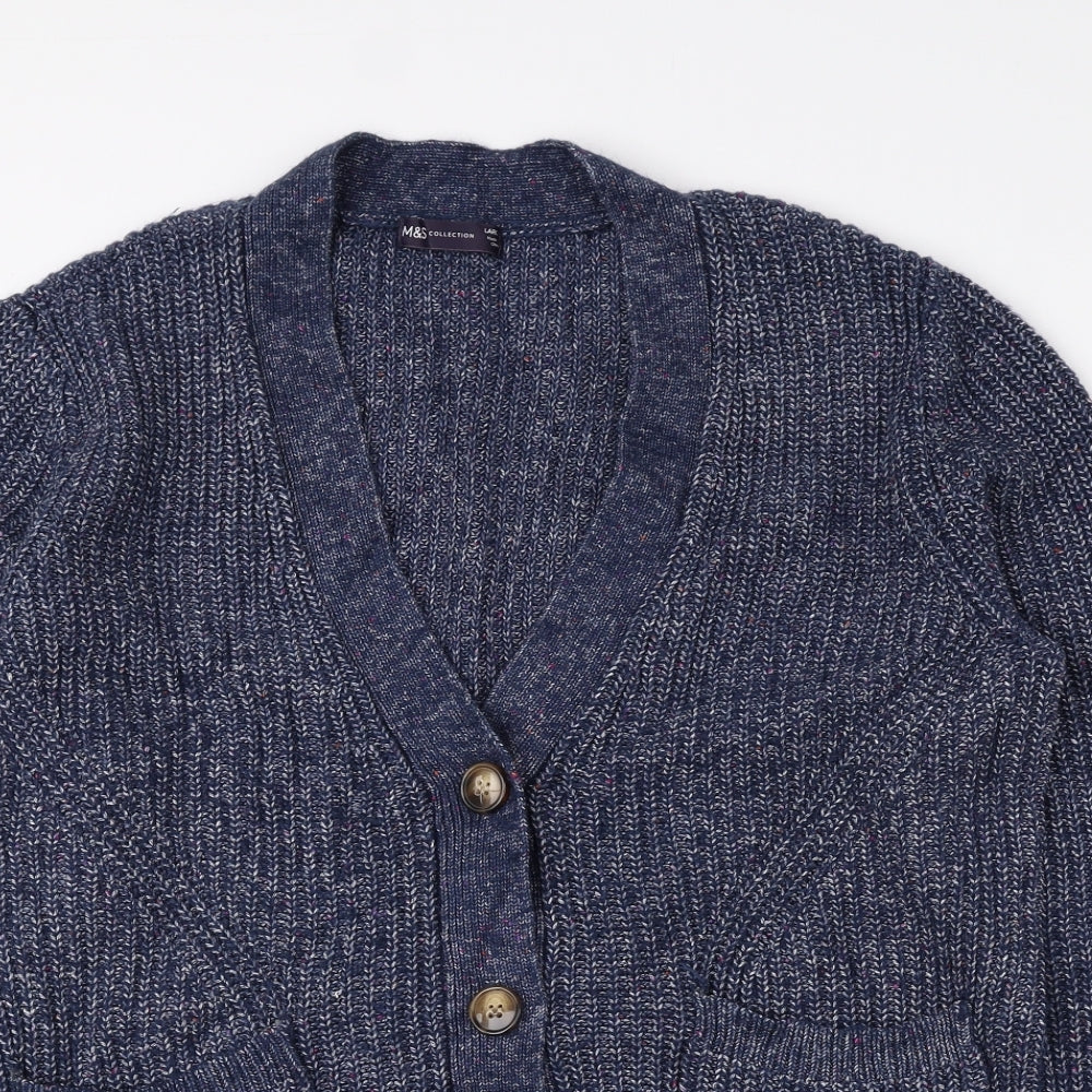 Marks and Spencer Womens Blue V-Neck Cotton Cardigan Jumper Size L