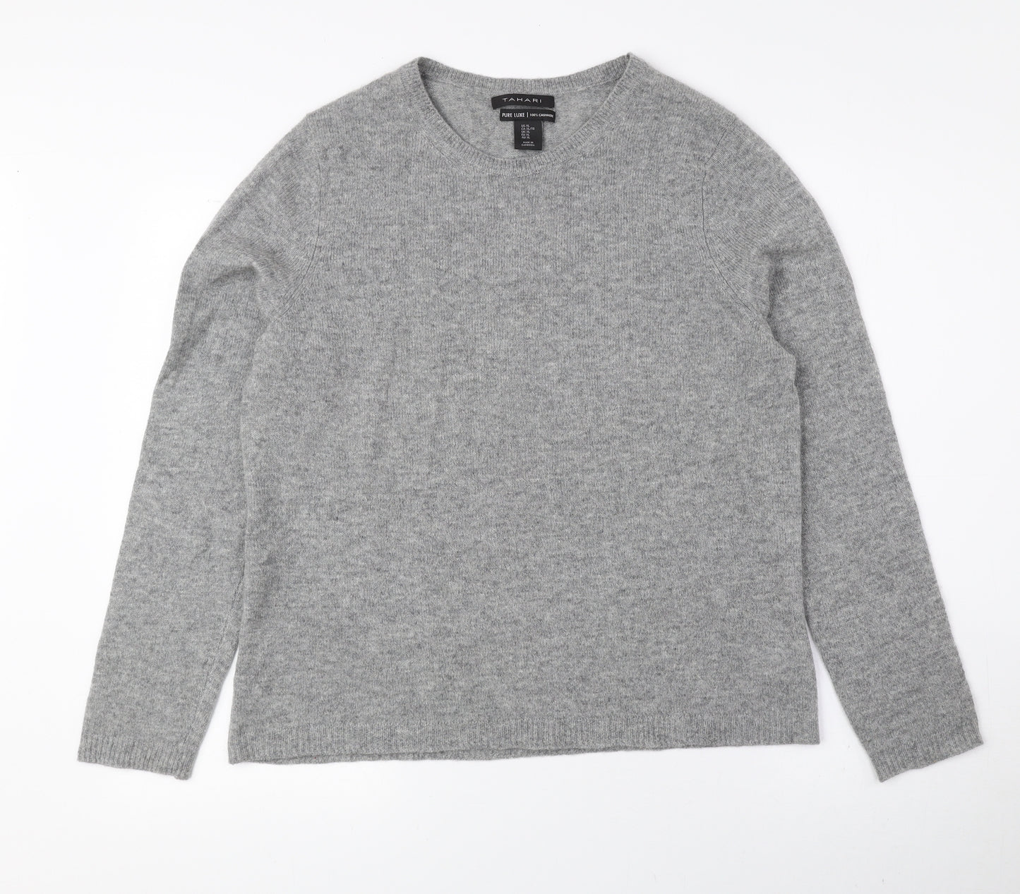 Tahari Womens Grey Round Neck Cashmere Pullover Jumper Size XL