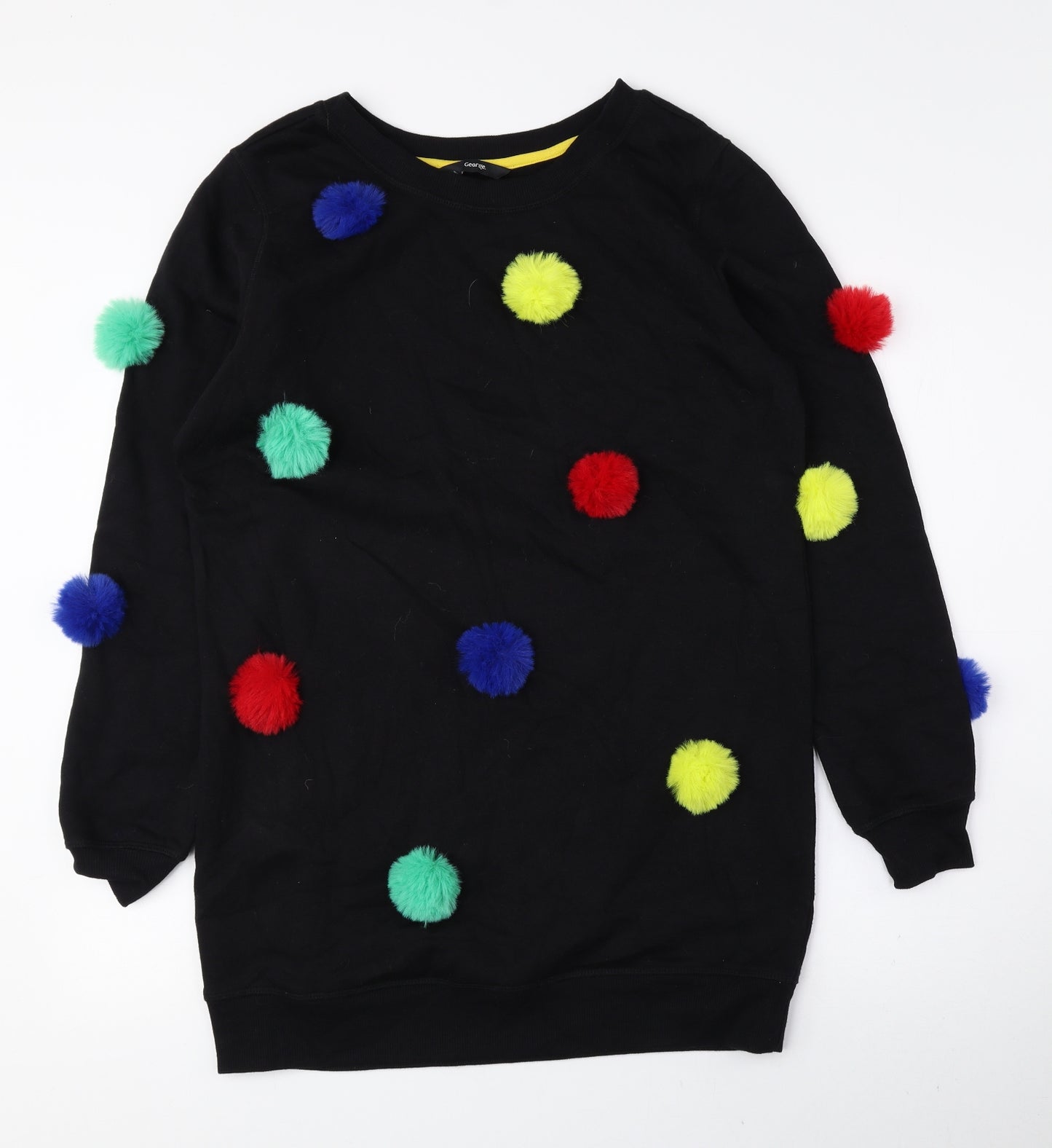 George Womens Black Round Neck Polyester Pullover Jumper Size M - Pom Poms