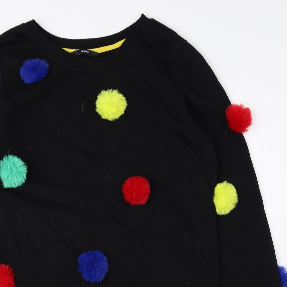 George Womens Black Round Neck Polyester Pullover Jumper Size M - Pom Poms