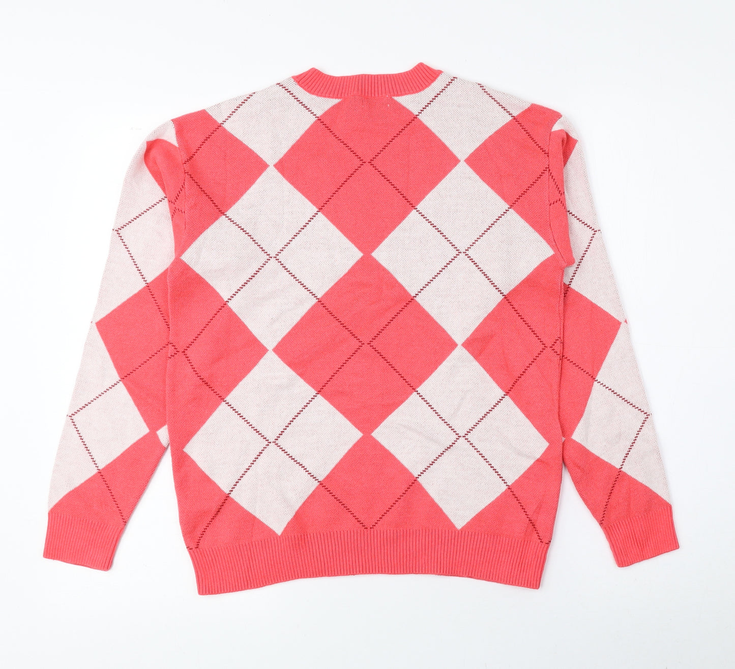 NEXT Girls Pink Crew Neck Argyle/Diamond Acrylic Pullover Jumper Size 12 Years Pullover