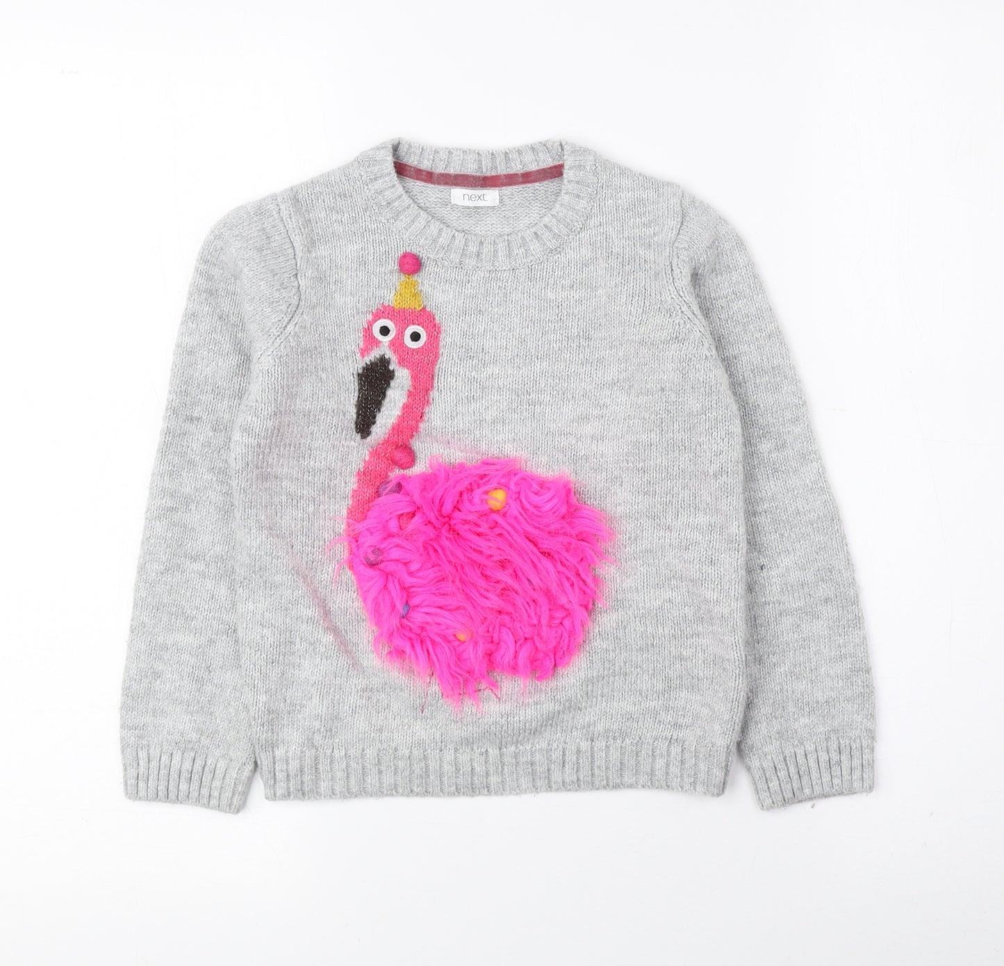 NEXT Womens Grey Round Neck Acrylic Pullover Jumper Size 6 - Flamingo