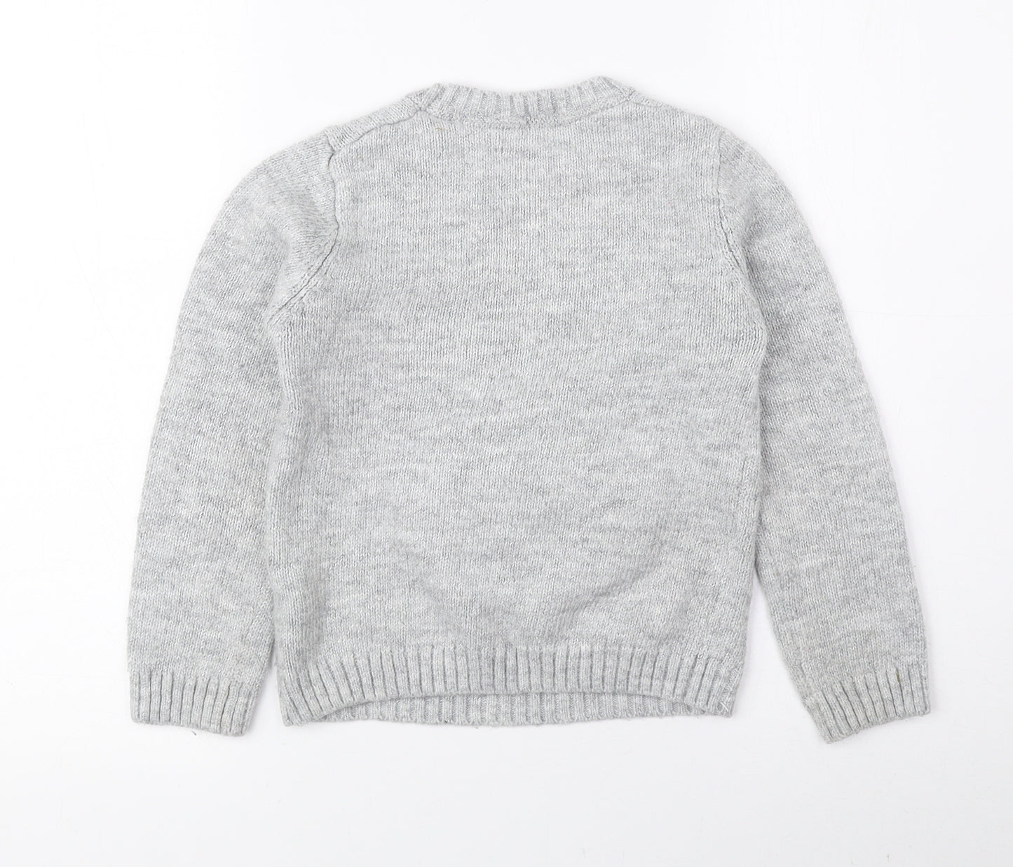 NEXT Womens Grey Round Neck Acrylic Pullover Jumper Size 6 - Flamingo