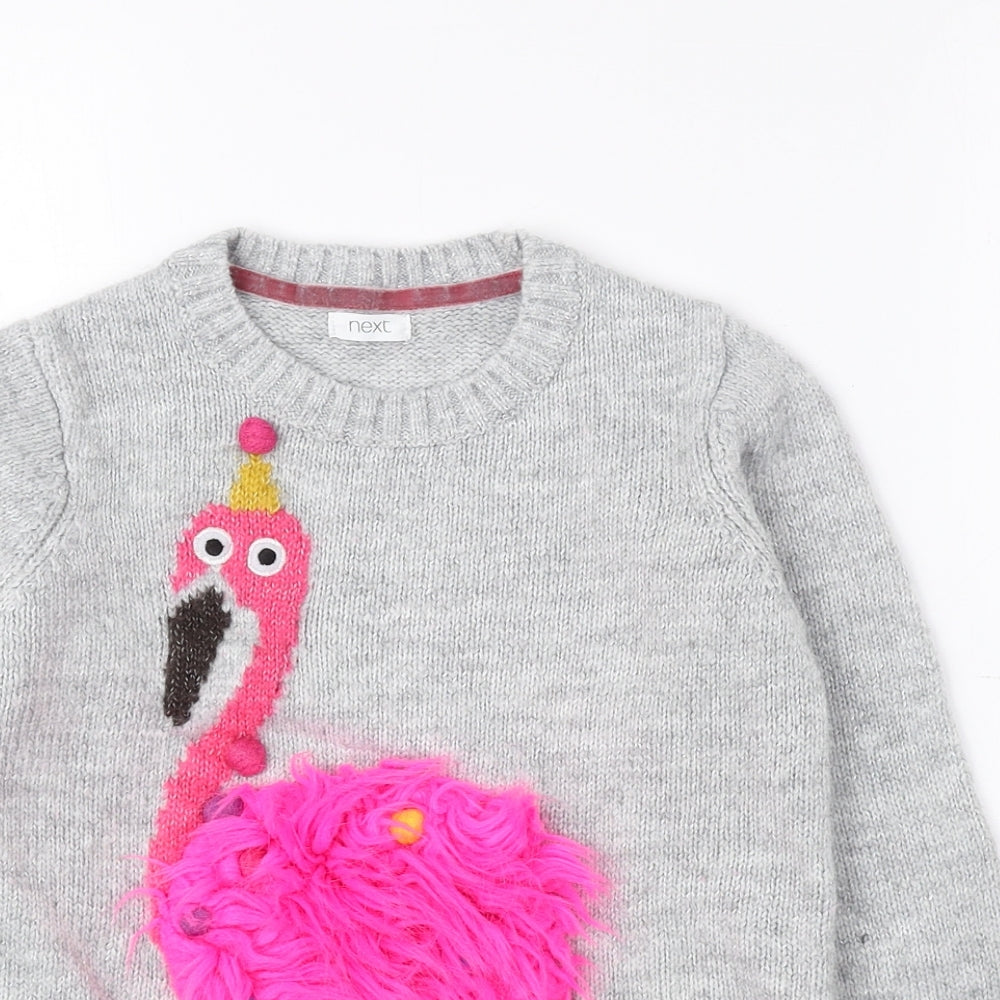 NEXT Womens Grey Round Neck Acrylic Pullover Jumper Size 6 - Flamingo