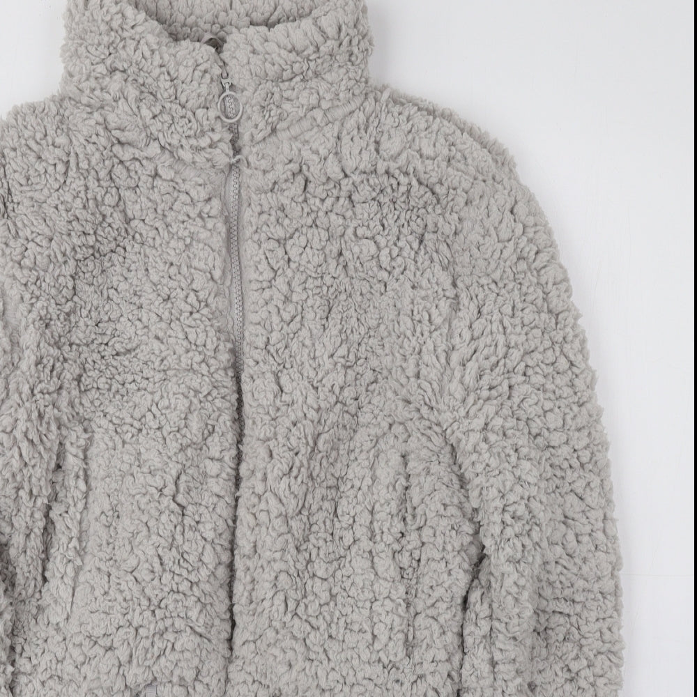 New Look Girls Grey Jacket Coat Size 12-13 Years Zip - Faux Fur