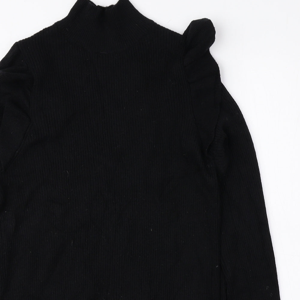 F&F Womens Black Mock Neck Viscose Pullover Jumper Size 14 - Ribbed