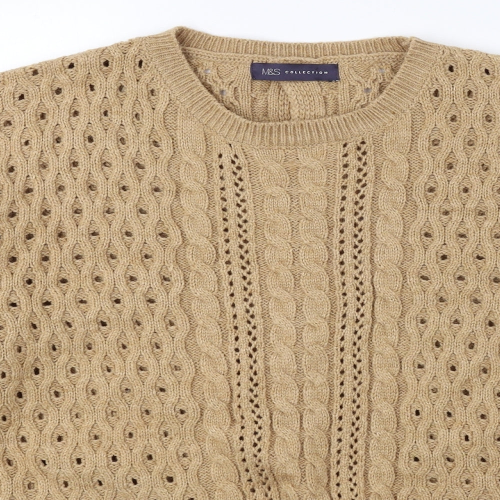 Marks and Spencer Womens Beige Round Neck Acrylic Pullover Jumper Size 16