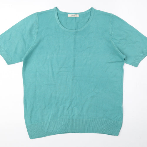 Classic Womens Blue Acrylic Basic Blouse Size 12 Round Neck