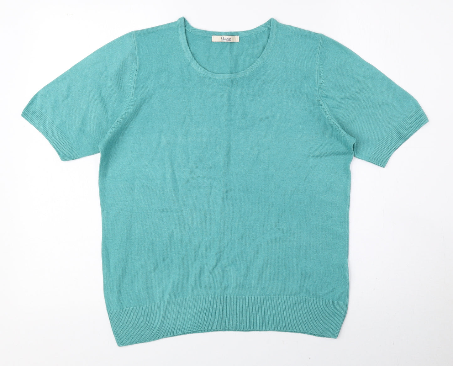 Classic Womens Blue Acrylic Basic Blouse Size 12 Round Neck