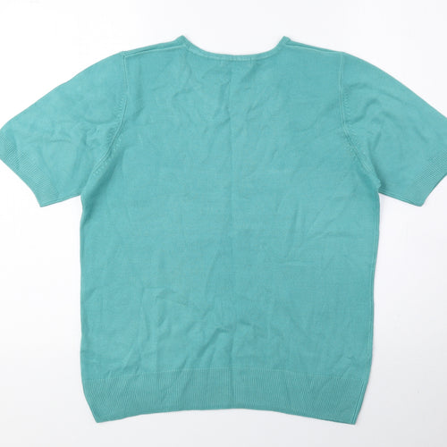 Classic Womens Blue Acrylic Basic Blouse Size 12 Round Neck