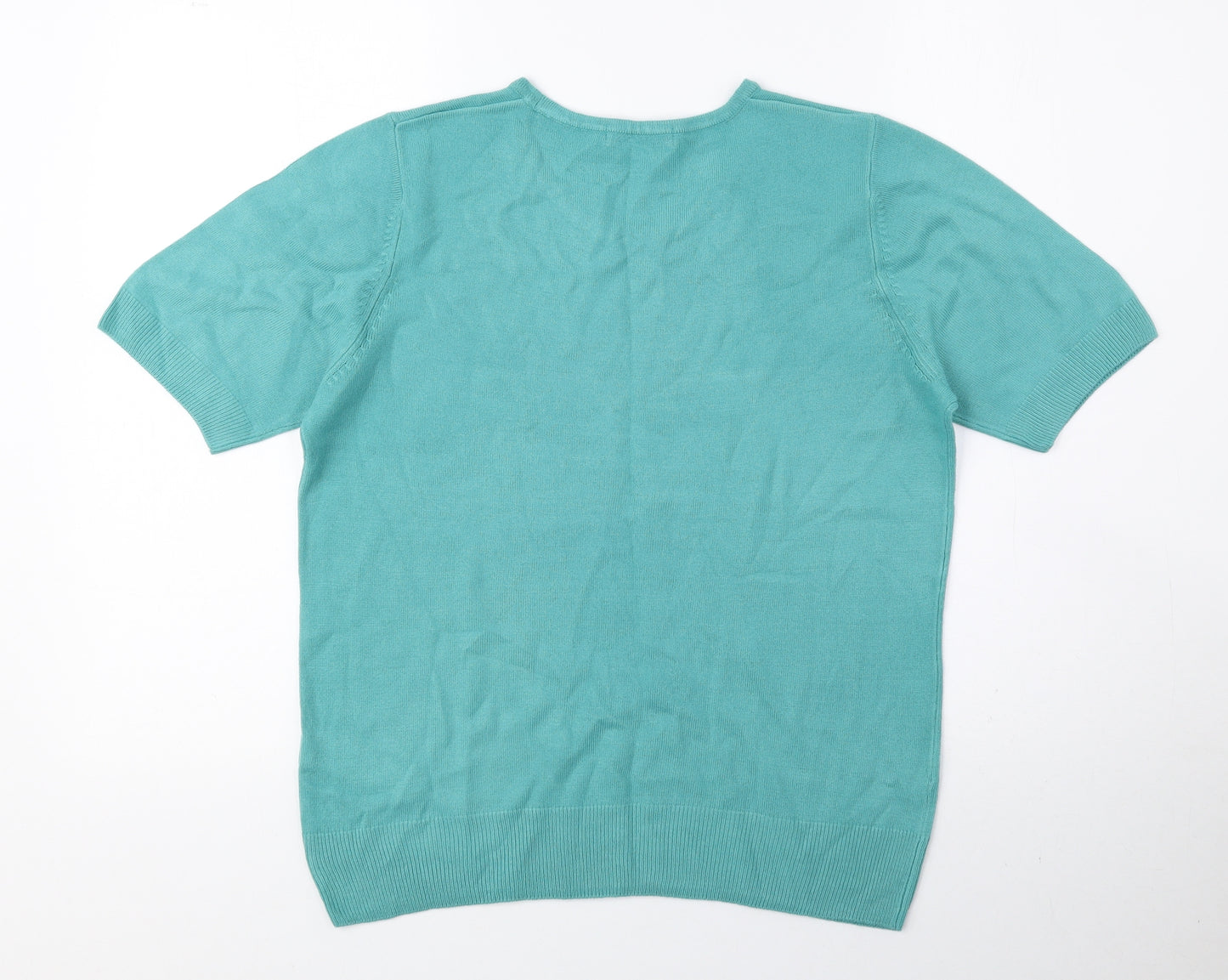 Classic Womens Blue Acrylic Basic Blouse Size 12 Round Neck