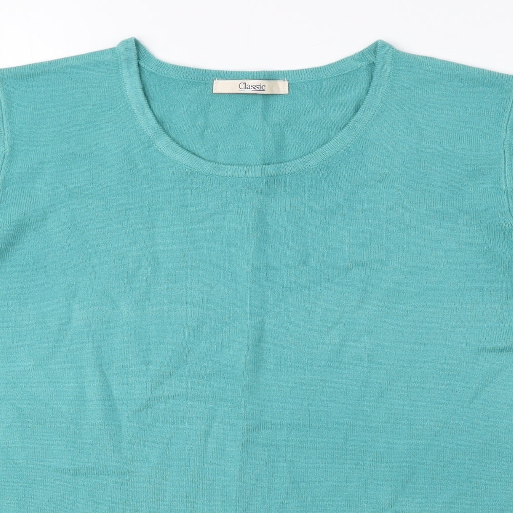 Classic Womens Blue Acrylic Basic Blouse Size 12 Round Neck