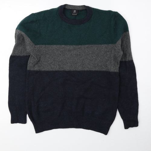 F&F Mens Multicoloured Round Neck Striped Wool Pullover Jumper Size S