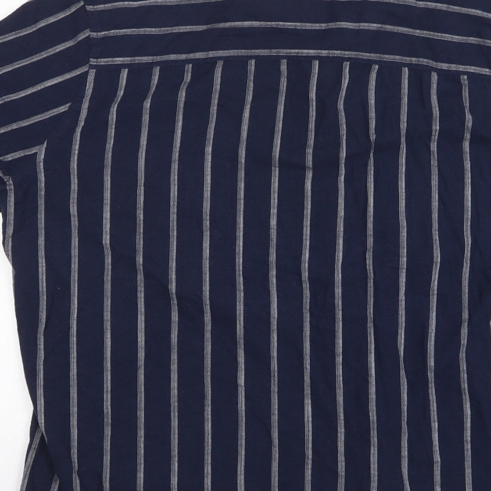 Easy Mens Blue Striped Cotton Button-Up Size 3XL Collared Button