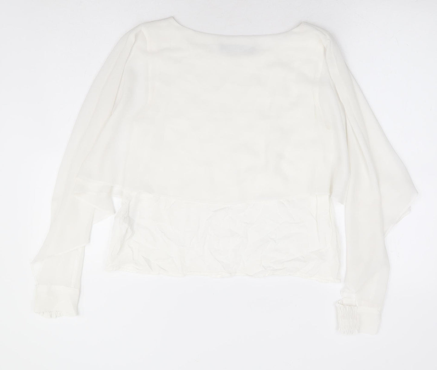 Zara Womens White Polyester Basic Blouse Size M Boat Neck - Chiffon Overlay