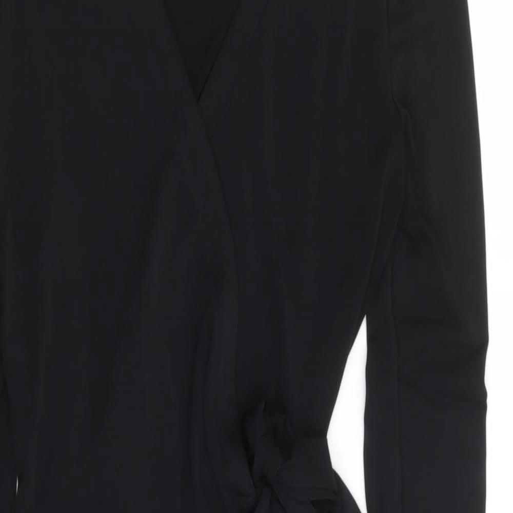 Mango Womens Black Polyester Wrap Dress Size S V-Neck Tie