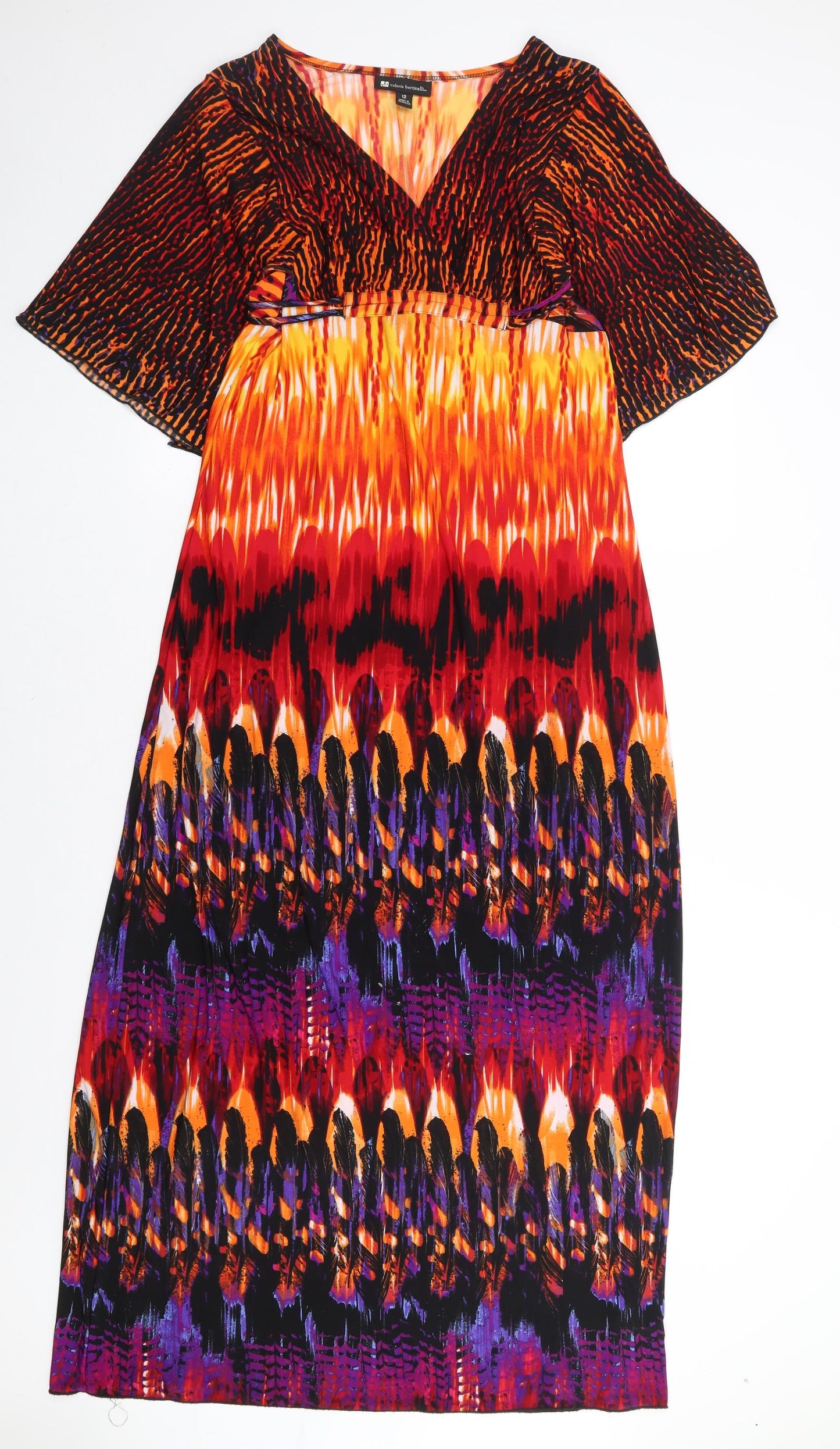 Valerie Bartenelli Womens Multicoloured Geometric Polyester Maxi Size 12 V-Neck Tie