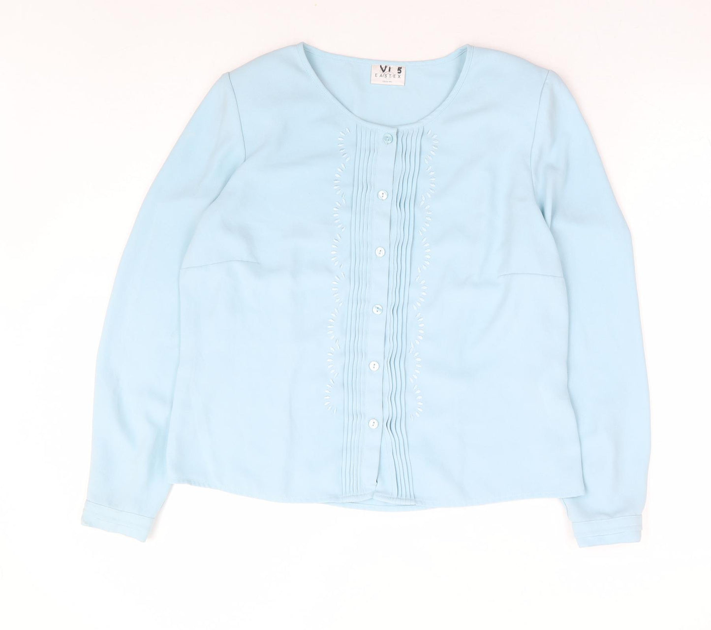 Eastex Womens Blue Polyester Basic Button-Up Size 12 Round Neck