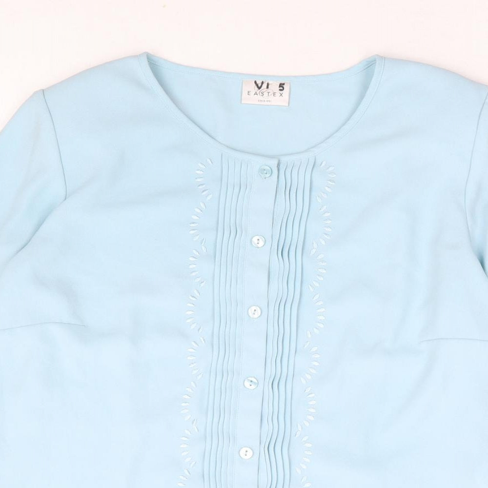 Eastex Womens Blue Polyester Basic Button-Up Size 12 Round Neck