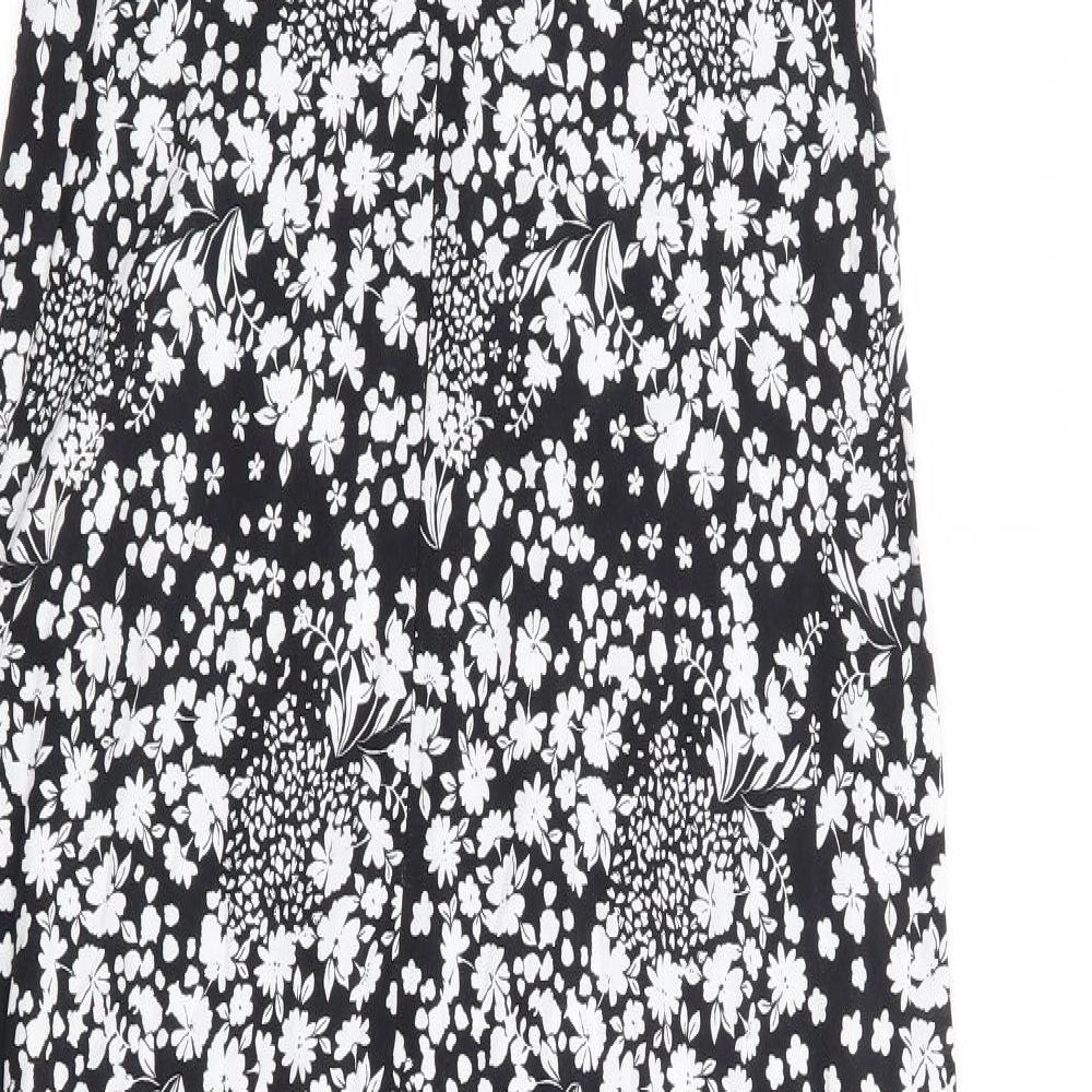 Marks and Spencer Womens Black Floral Viscose A-Line Size 8 Square Neck Zip - Long Length