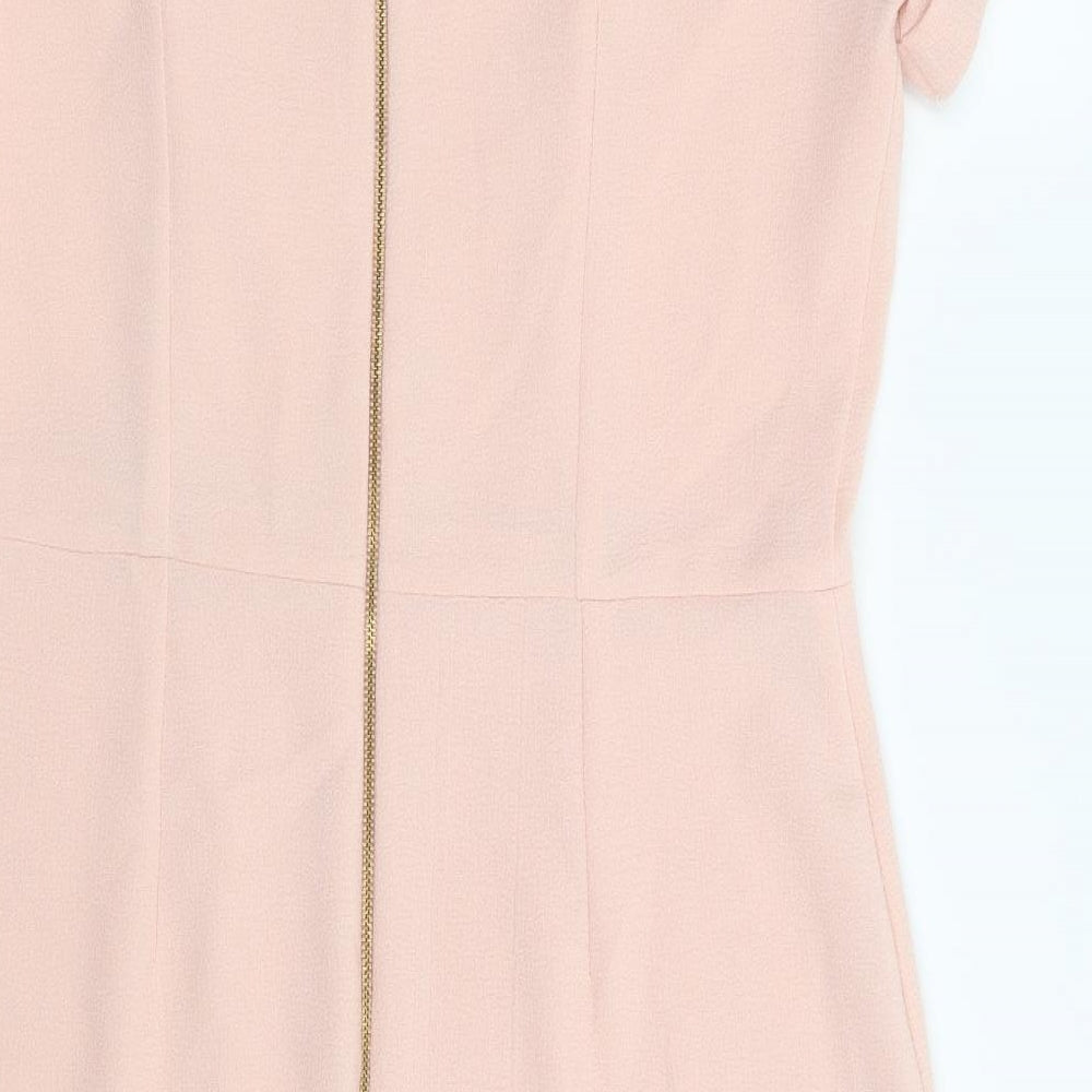 Closet London Womens Pink Polyester A-Line Size 14 Round Neck Zip