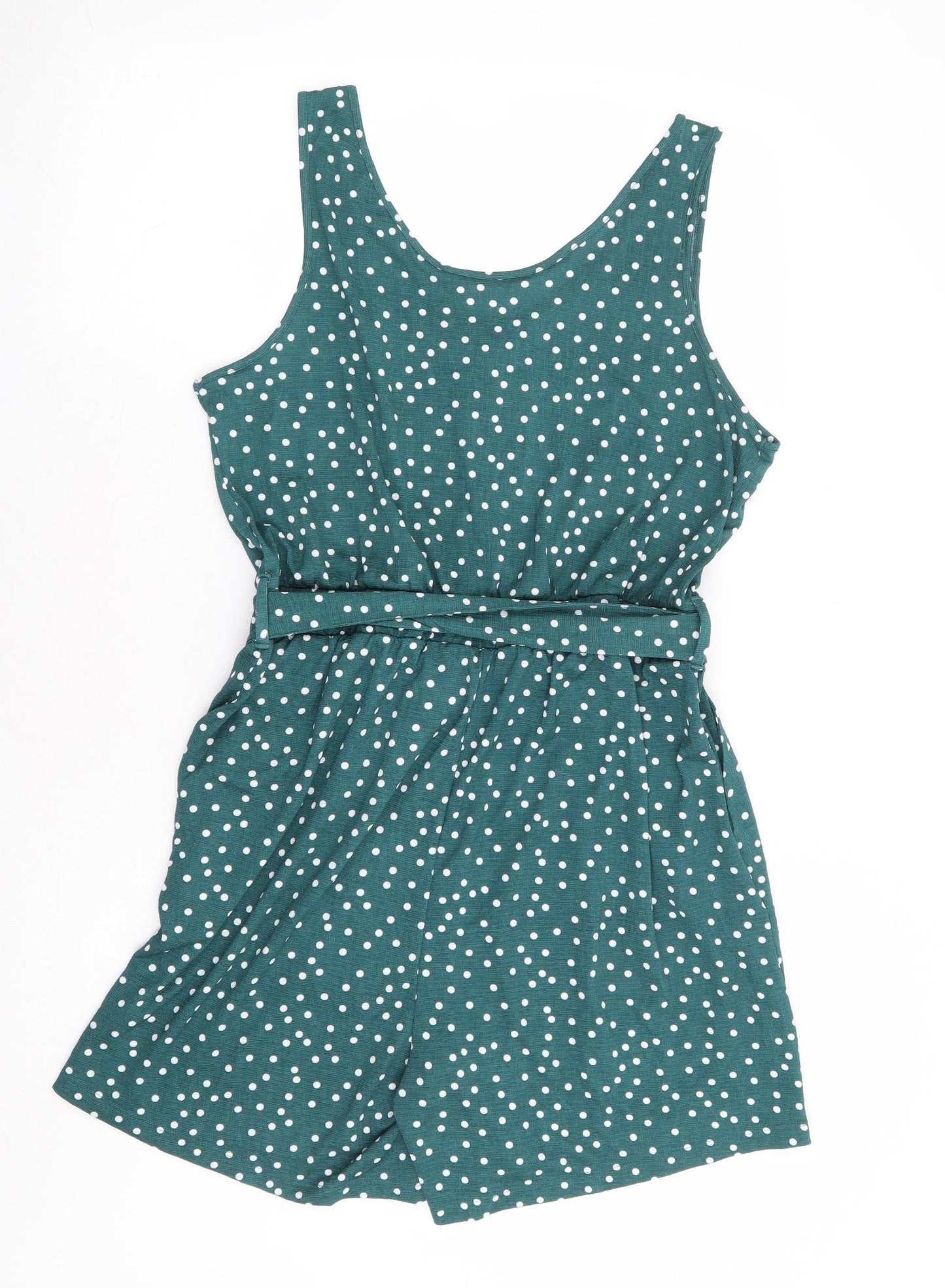 Nutmeg Womens Green Polka Dot Polyester Playsuit One-Piece Size 14 Button
