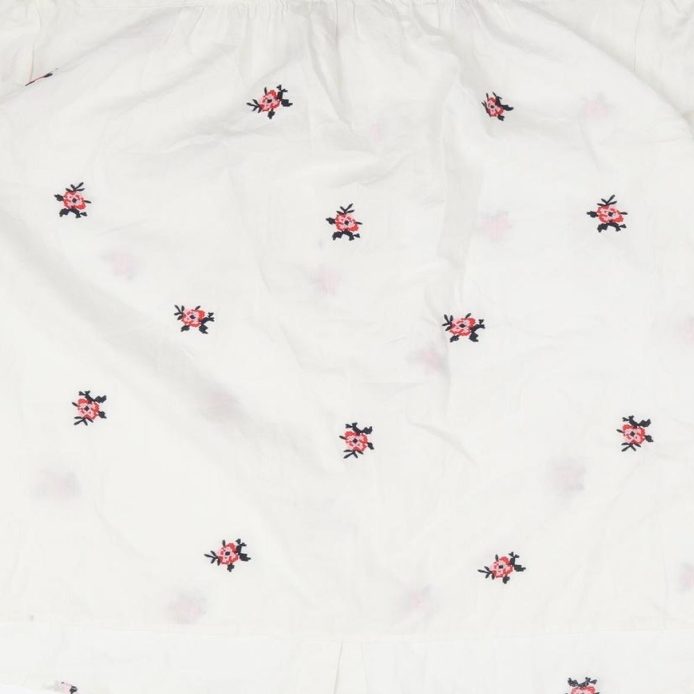 Marks and Spencer Womens White Floral Cotton Basic Button-Up Size 20 Round Neck