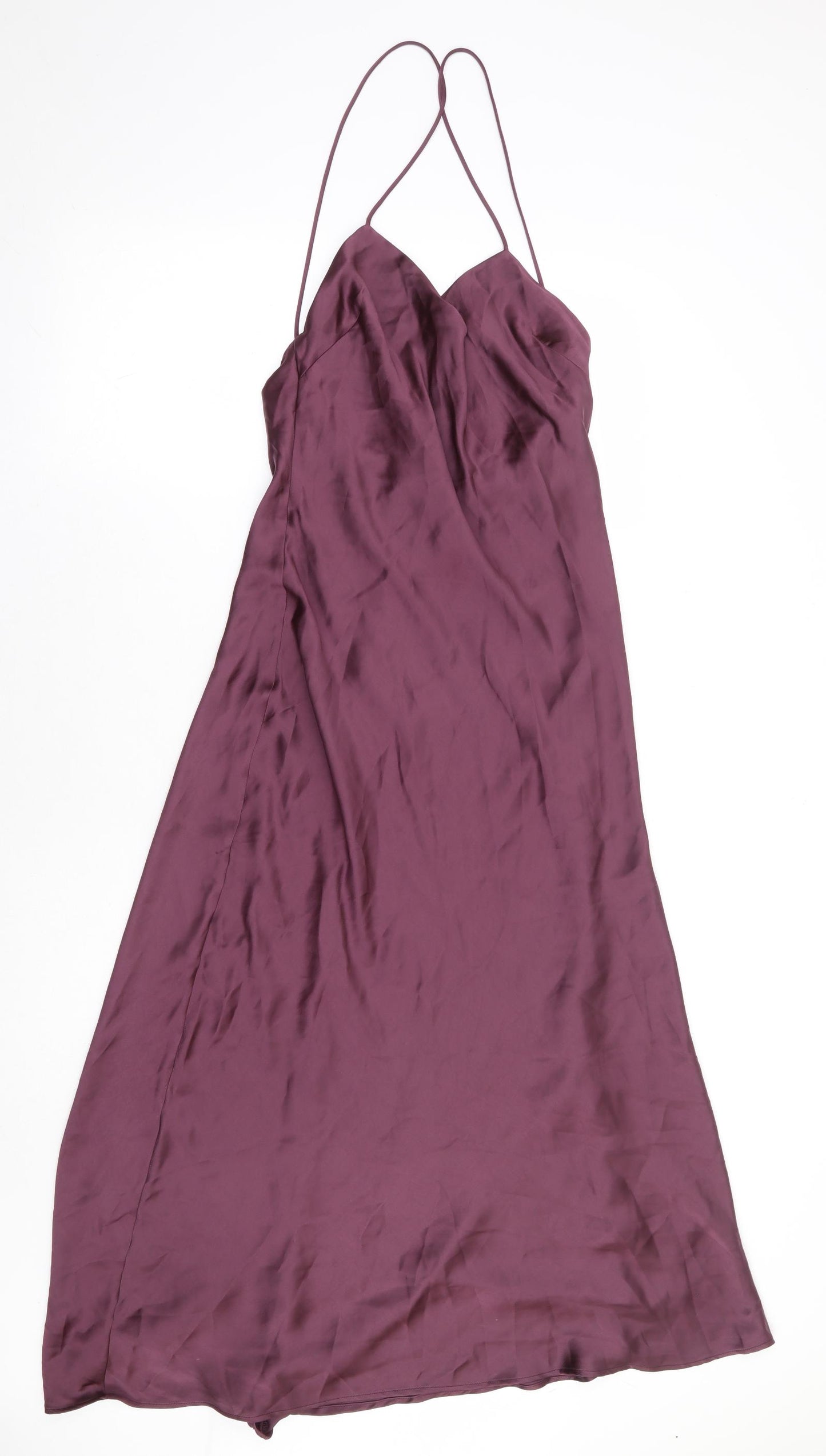 Zara Womens Purple Polyester Slip Dress Size S Cowl Neck Zip