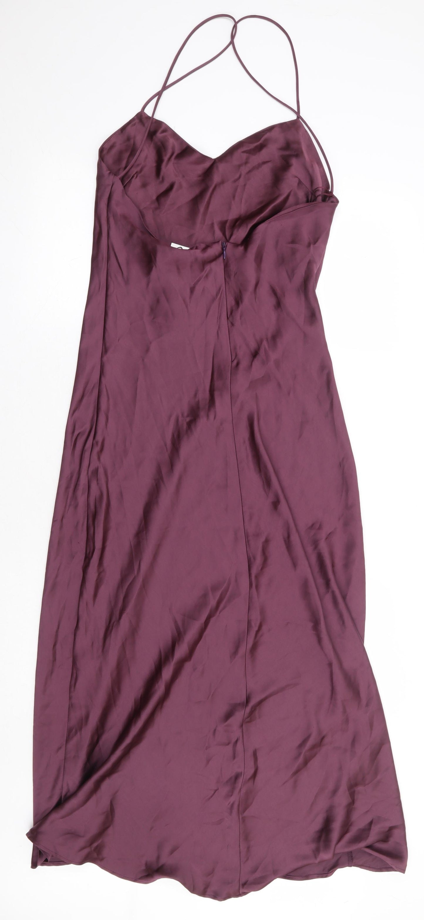 Zara Womens Purple Polyester Slip Dress Size S Cowl Neck Zip