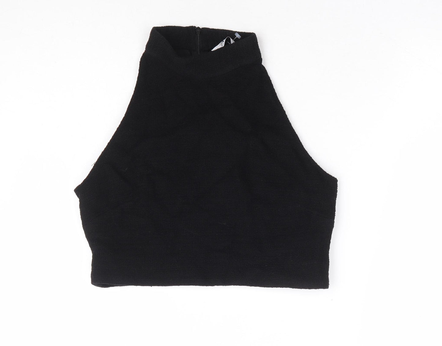 Zara Womens Black Cotton Cropped Tank Size S Mock Neck