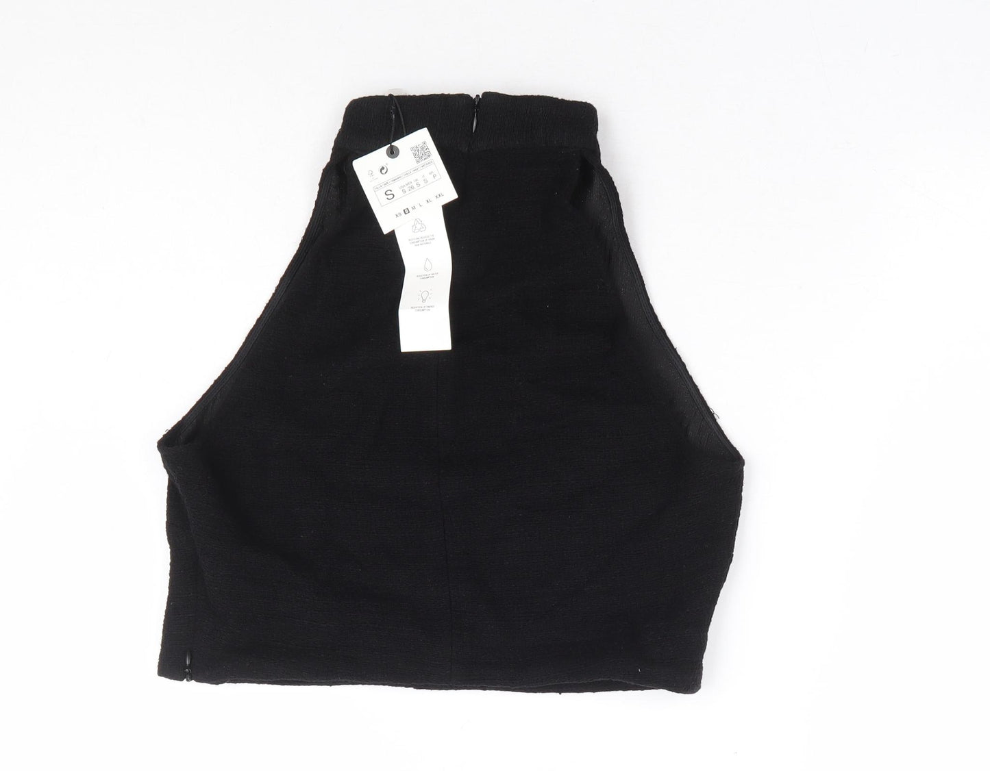Zara Womens Black Cotton Cropped Tank Size S Mock Neck