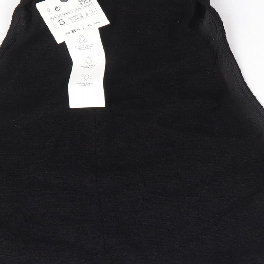 Zara Womens Black Cotton Cropped Tank Size S Mock Neck