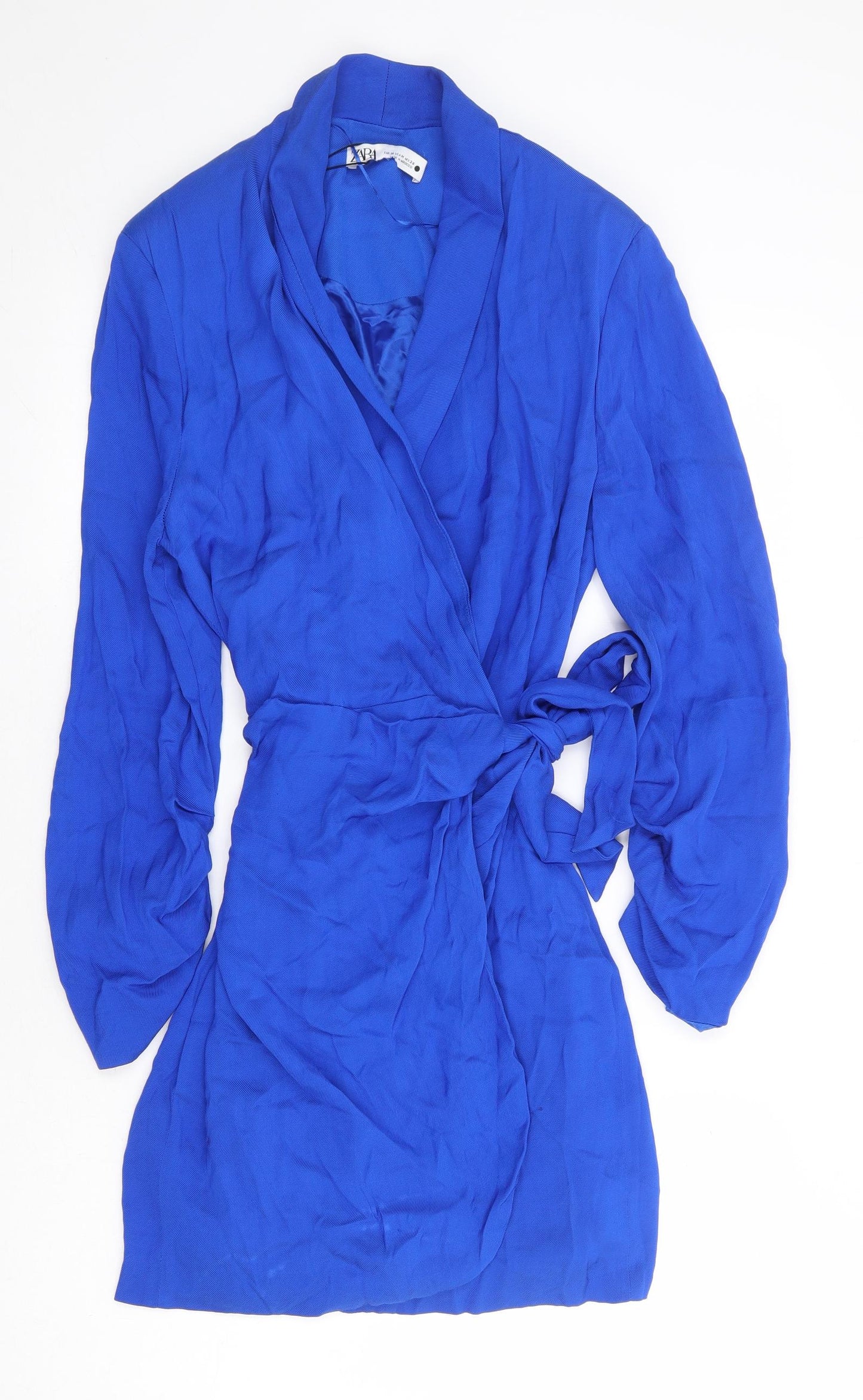Zara Womens Blue Viscose Wrap Dress Size M V-Neck Tie