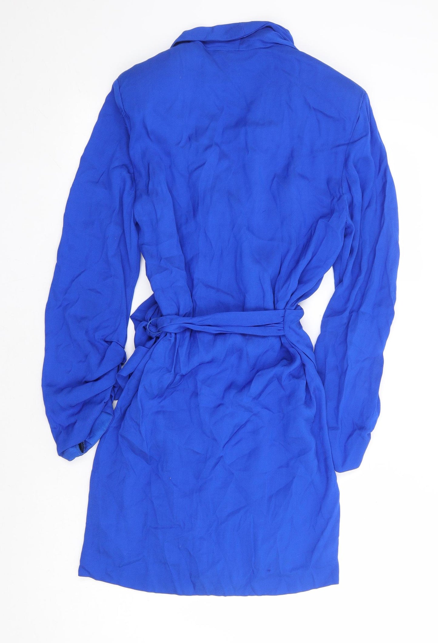 Zara Womens Blue Viscose Wrap Dress Size M V-Neck Tie