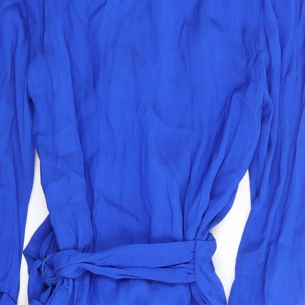 Zara Womens Blue Viscose Wrap Dress Size M V-Neck Tie