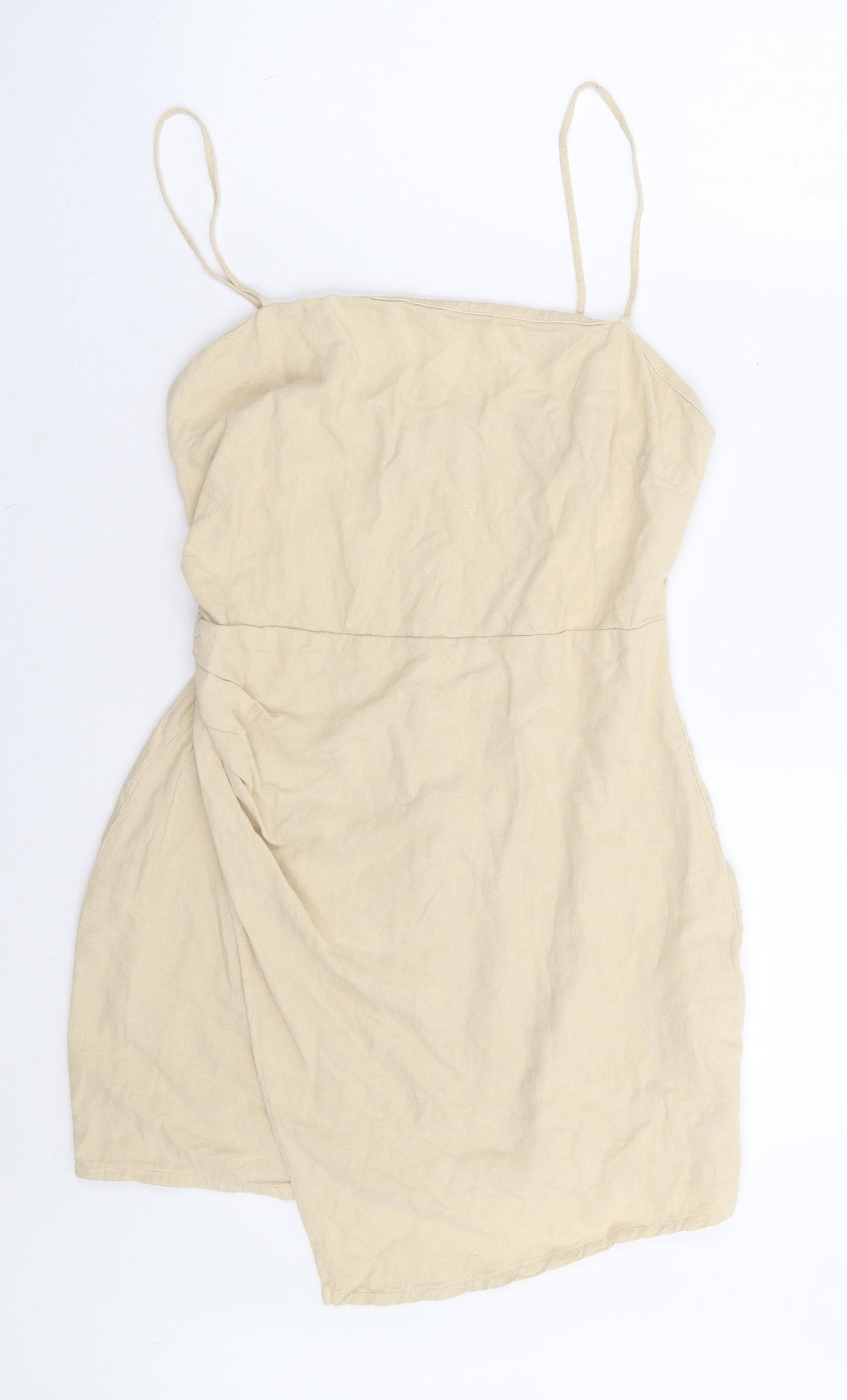 Zara Womens Beige Linen Mini Size M Square Neck Zip