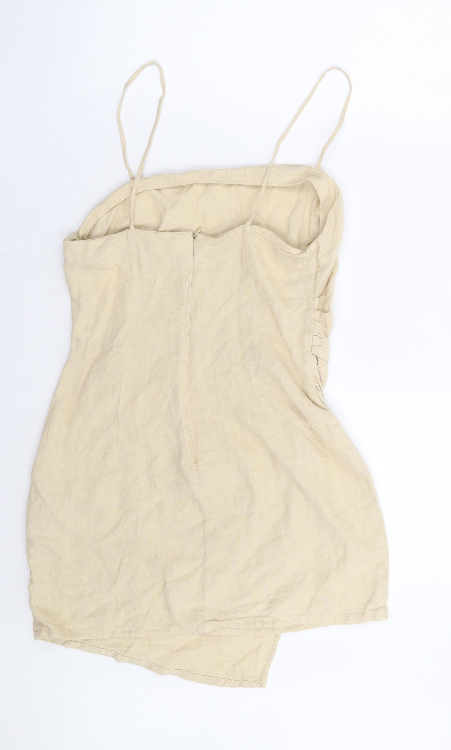 Zara Womens Beige Linen Mini Size M Square Neck Zip