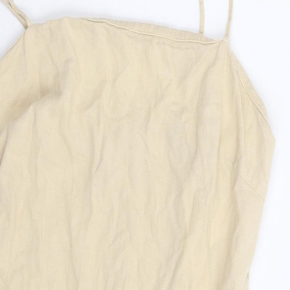 Zara Womens Beige Linen Mini Size M Square Neck Zip