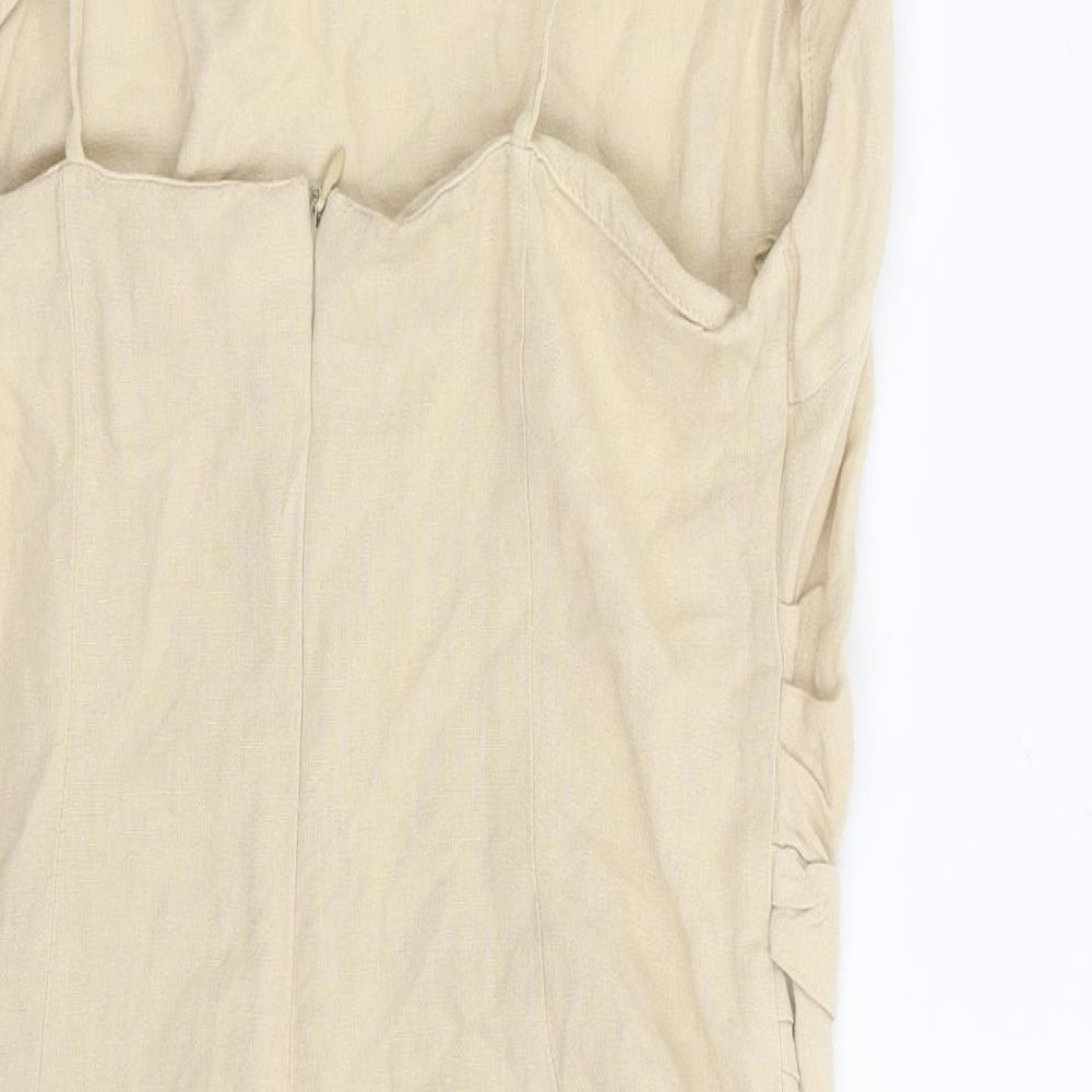 Zara Womens Beige Linen Mini Size M Square Neck Zip