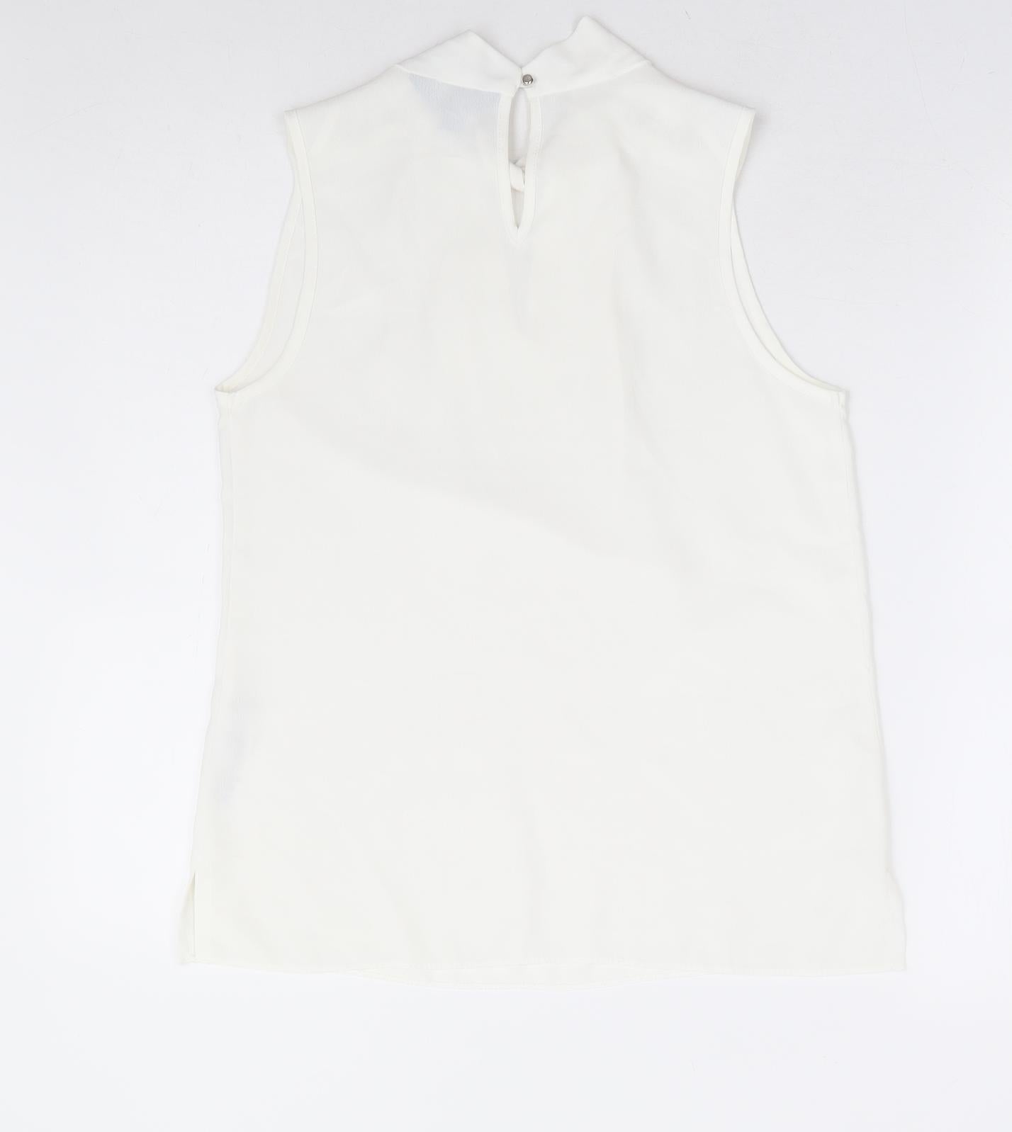 Dorothy Perkins Womens White Polyester Basic Blouse Size 8 Mock Neck - Pearl Detail Knot Neck