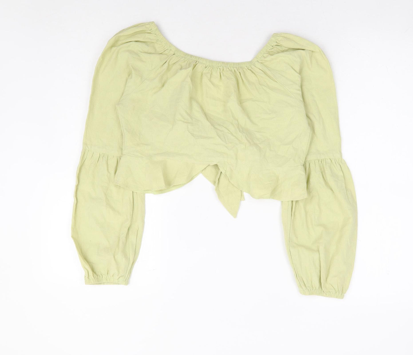 Topshop Womens Green 100% Cotton Cropped Blouse Size 8 V-Neck