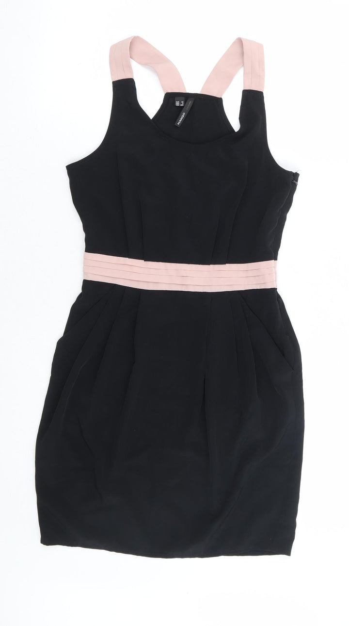 Mango Womens Black Polyester A-Line Size XS Scoop Neck Zip - Racer Back