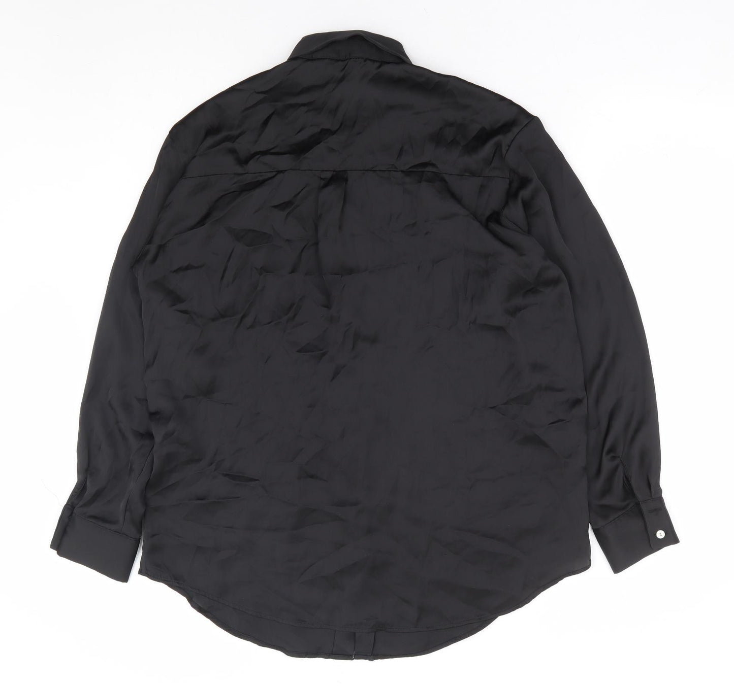 Zara Womens Black Polyester Basic Button-Up Size XS Collared