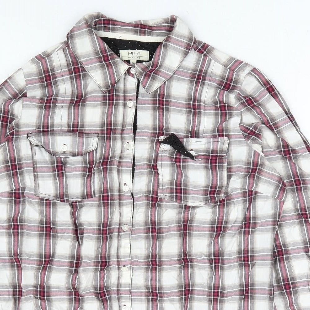 Papaya Womens Grey Plaid 100% Cotton Basic Button-Up Size 16 Collared