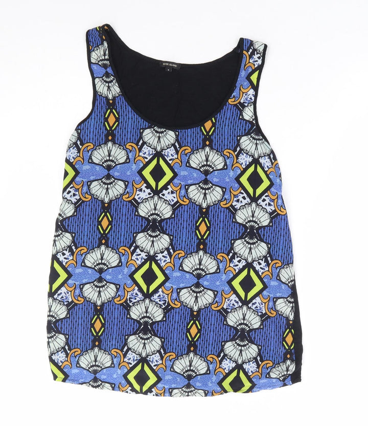 River Island Womens Multicoloured Geometric Viscose Basic Tank Size 8 Scoop Neck