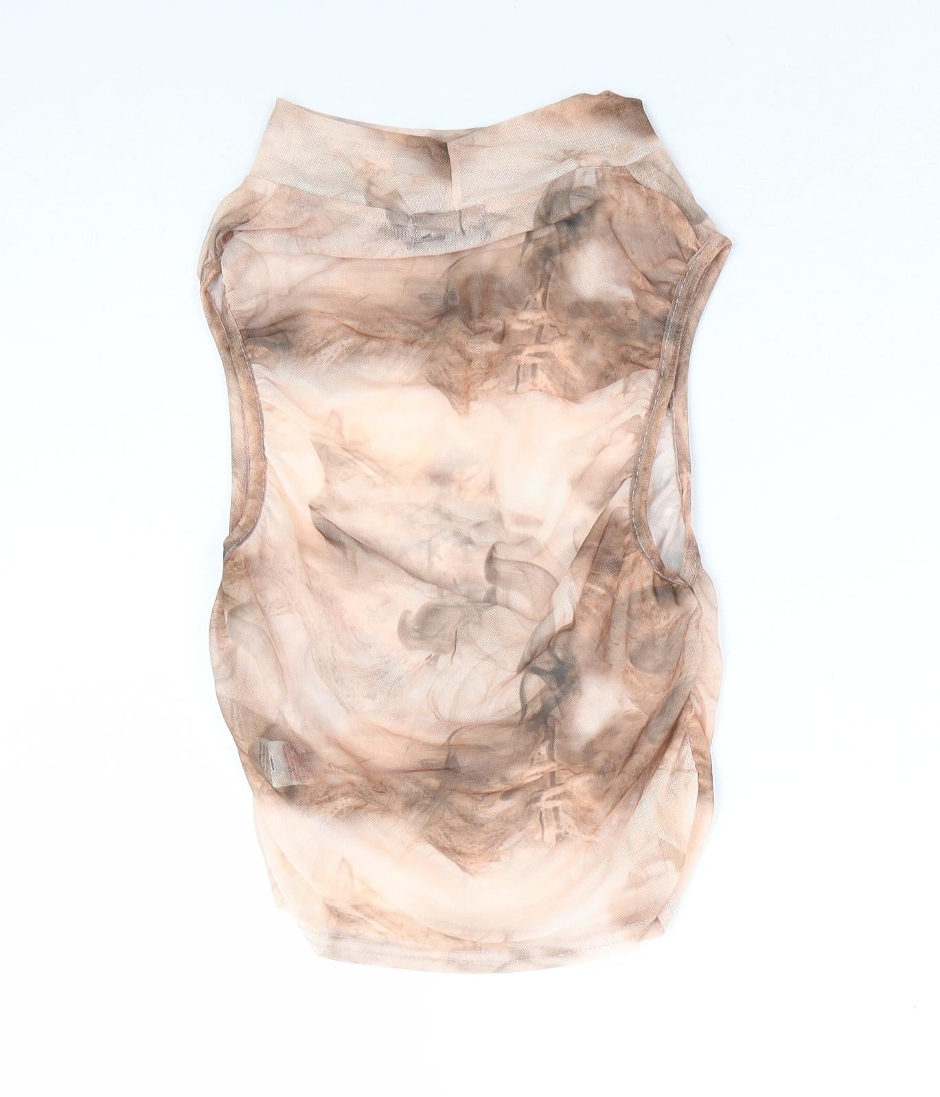 PRETTYLITTLETHING Womens Beige Geometric Polyester Basic Tank Size 8 Mock Neck - Ruched Sides